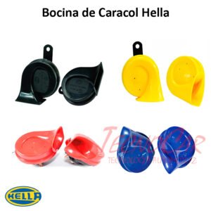Bocina de Caracol Hella 12V Universal 400Hz 500Hz Negra Roja Amarilla Azul Alta Potencia