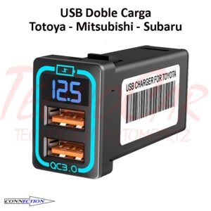USB Doble Carga Auto Toyota Subaru Mitsubishi 3.0 con Voltímetro Connection